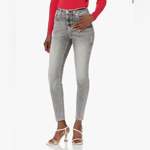 True Religion Jennie Curvy High Rise Super Skinny Jeans | Size 28 | Grey Wash - Picture 1 of 8